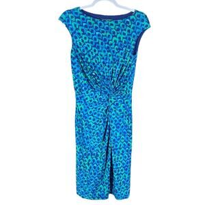 Lauren Ralph Lauren Twist Front Jersey Slinky Sheath Dress Blue Green Circle NWT